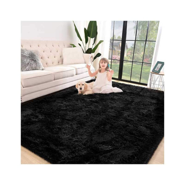 Jelymark Super Soft Shaggy Rug for Bedroom, 4x5.9 Feet Fluffy Carpet for Living Room, Fuzzy Indoor Plush Area Rug for Home Decor, Furry Floor Rugs for Dorm, Kids Nursery Rug for Girls, Black